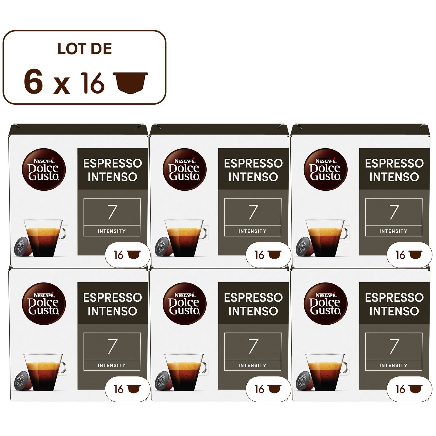 Café Capsules Espresso Intensité 7 Compatible Dolce Gusto NESCAFE le lot de 6 boites de 16 capsules