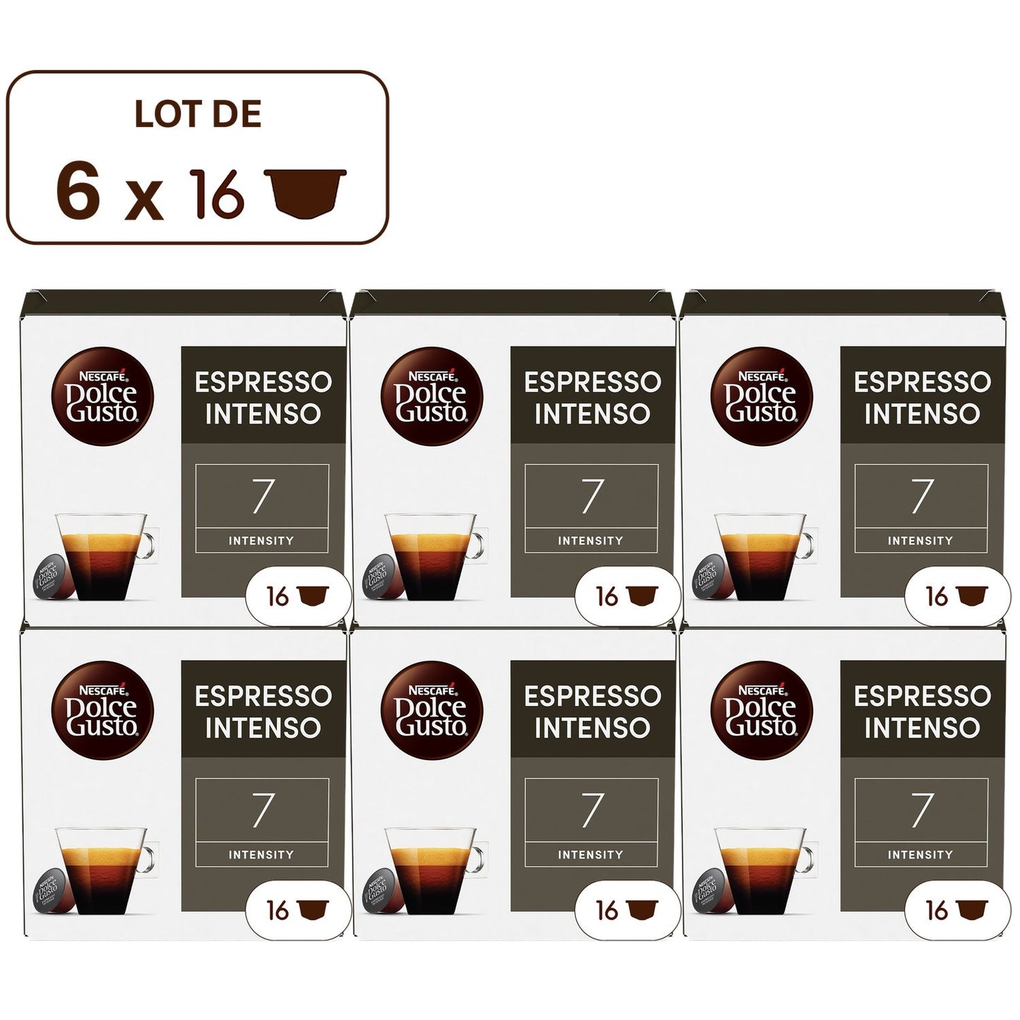 Café Capsules Espresso Intensité 7 Compatible Dolce Gusto NESCAFE le lot de 6 boites de 16 capsules