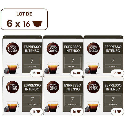 Café Capsules Espresso Intensité 7 Compatible Dolce Gusto NESCAFE le lot de 6 boites de 16 capsules