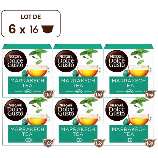 Thé Vert Capsules Menthe Marrakech Compatible Dolce Gusto NESCAFE le lot de 6 boites de 16 capsules