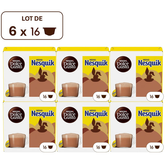 Chocolat Chaud Capsules Nesquik Compatible Dolce Gusto NESCAFE le lot de 6 boites de 16 capsules