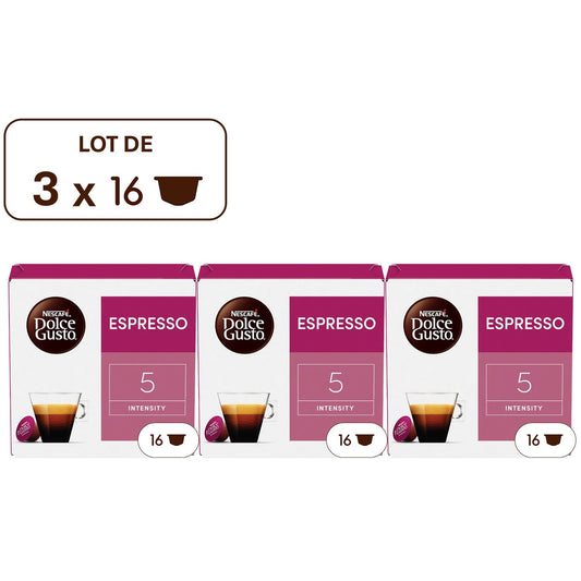 Café Capsules Espresso Intensité 5 Compatible Dolce Gusto NESCAFE le lot de 3 boites de 16 capsules