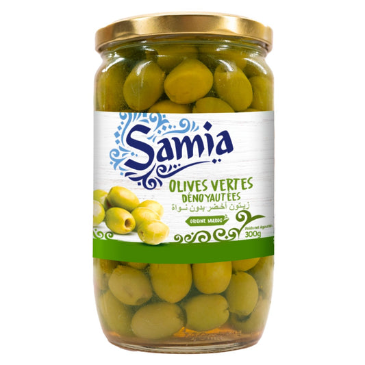 Olives Vertes Dénoyautées SAMIA le bocal de 300 g net égoutté