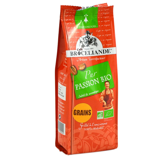 Café en Grains Pur Passion Grillé à l'Ancienne Subtil et Aromatique Bio BROCELIANDE 