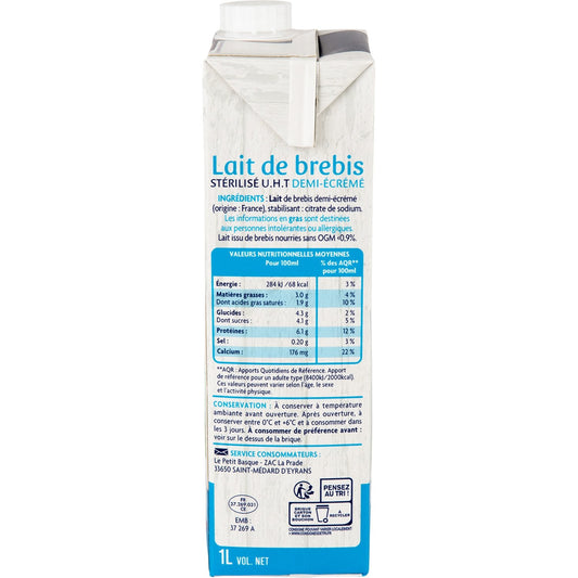 Lait Demi-Ecrémé de Brebis Sans OGM LE PETIT BASQUE