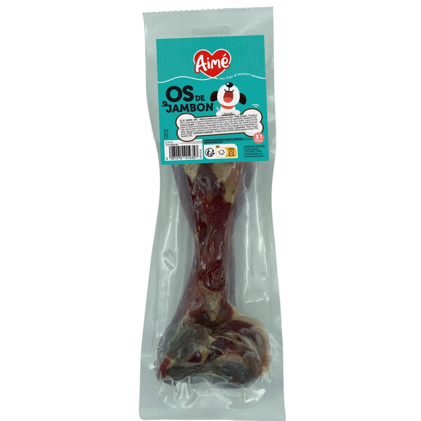 Os à Mâcher pour Chien Grand +25kg Hygiène Bucco Dentaire Jambon AIME l'unité
