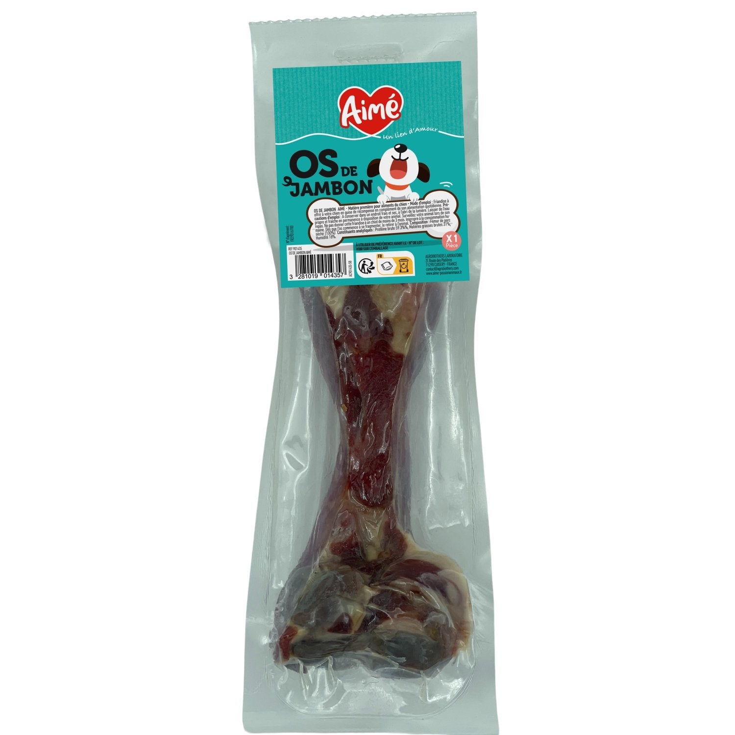 Os à Mâcher pour Chien Grand +25kg Hygiène Bucco Dentaire Jambon AIME l'unité