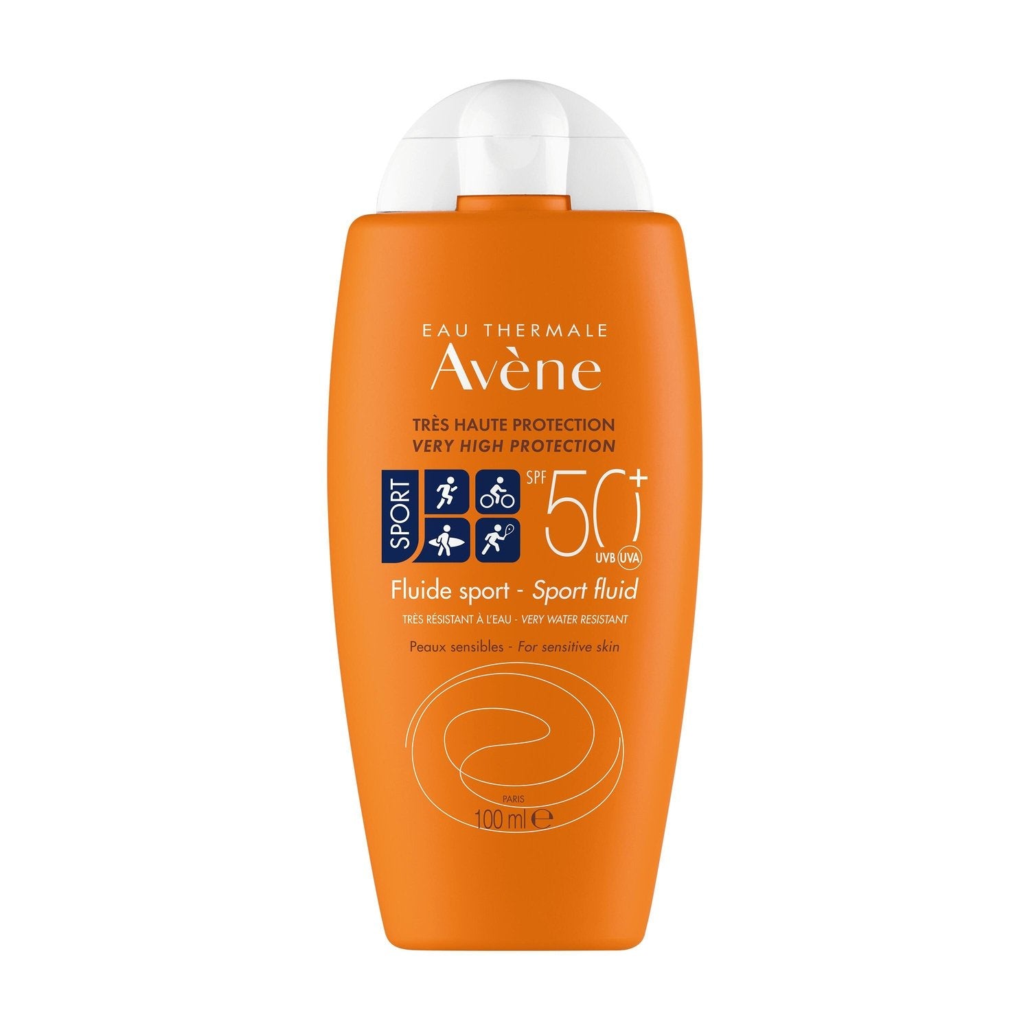 Crème Solaire Sport Visage Peau Sensible Très Haute Protection Spf 50+ Résistant à l'Eau et à la Sueur EAU THERMALE AVENE le flacon de 100mL