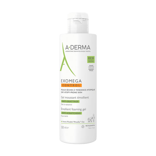 A-DERMA Exomega Control Anti-Itch Shower Gel for Face and Body for Dry Skin Prone to Atopic Eczema