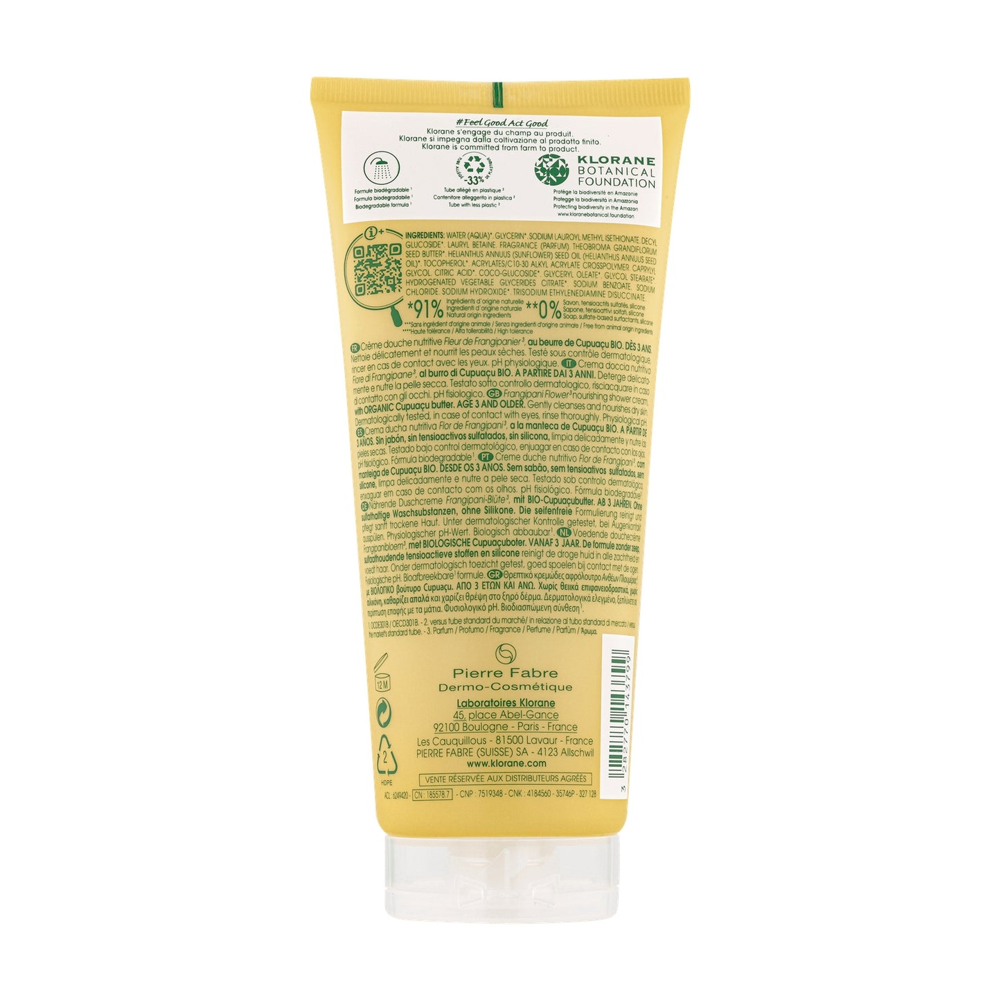 Nourishing Shower Cream with Cupuaçu Butter Organic Frangipani Flower KLORANE