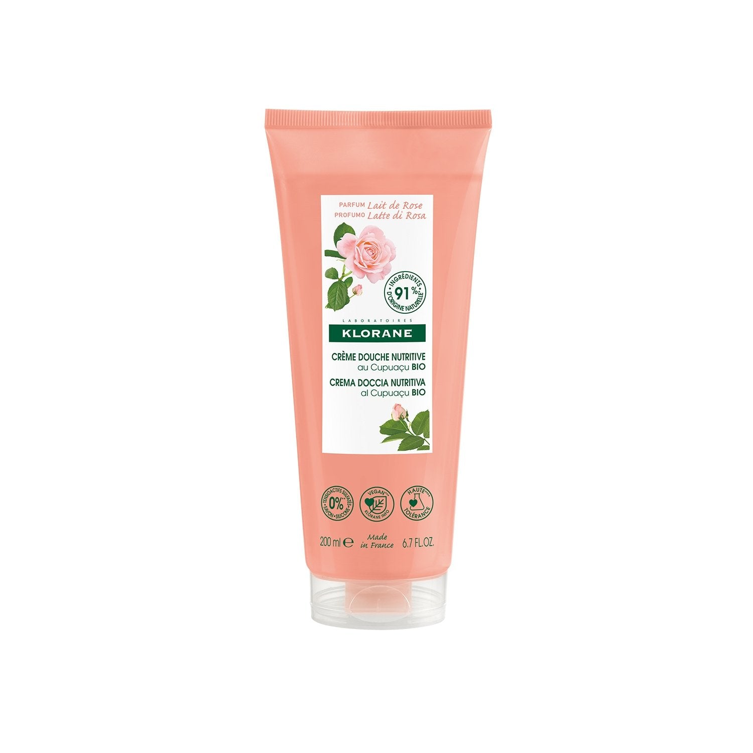 Crème de Douche Nutritive au Lait de Rose au Cupuaçu Bio KLORANE le flacon de 200mL