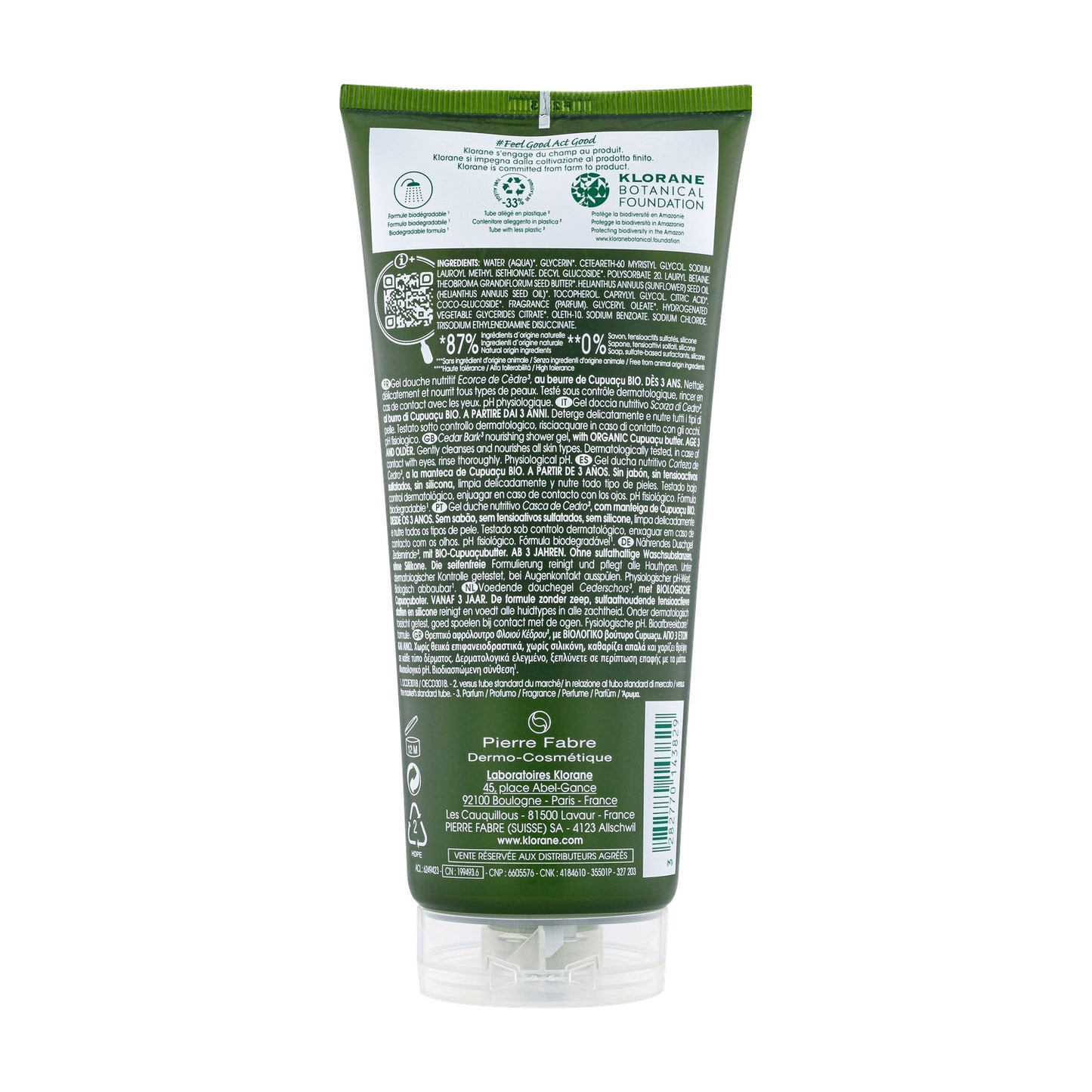 KLORANE Moisturizing Shower Gel with Cupuaçu Butter and Organic Cedar Bark