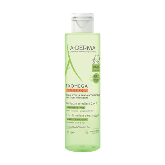 Gel Douche Bébé et Enfant Peaux Sèches à Tendance Eczéma Atopique Corps et Cheveux Emollient Anti-Grattage Exomega Control A-DERMA le flacon de 200mL