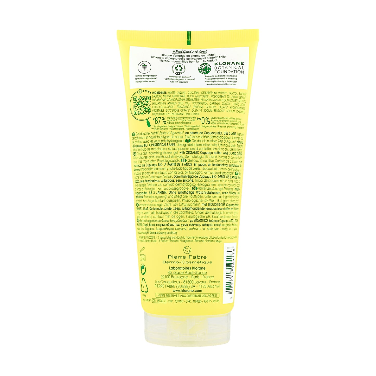KLORANE Citrus Shower Gel for All Skin Types with Organic Cupuaçu Butter