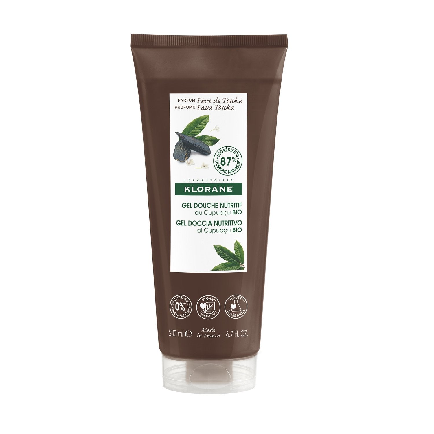 Gel Douche au Beurre de Cupuaçu Vegan Bio Fève de Tonka KLORANE le flacon de 200mL
