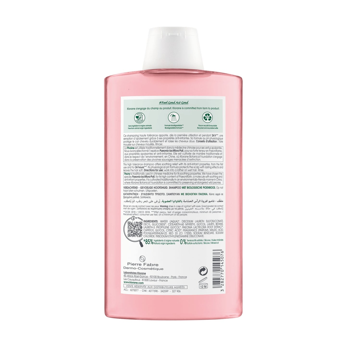 Shampoing Cuir Chevelu Sensible Apaisant Anti-irritant à la Pivoine Bio KLORANE 