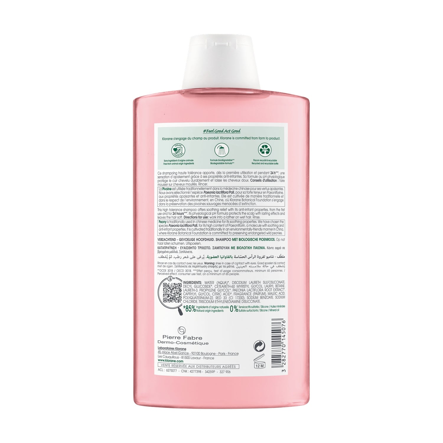 Shampoing Cuir Chevelu Sensible Apaisant Anti-irritant à la Pivoine Bio KLORANE 