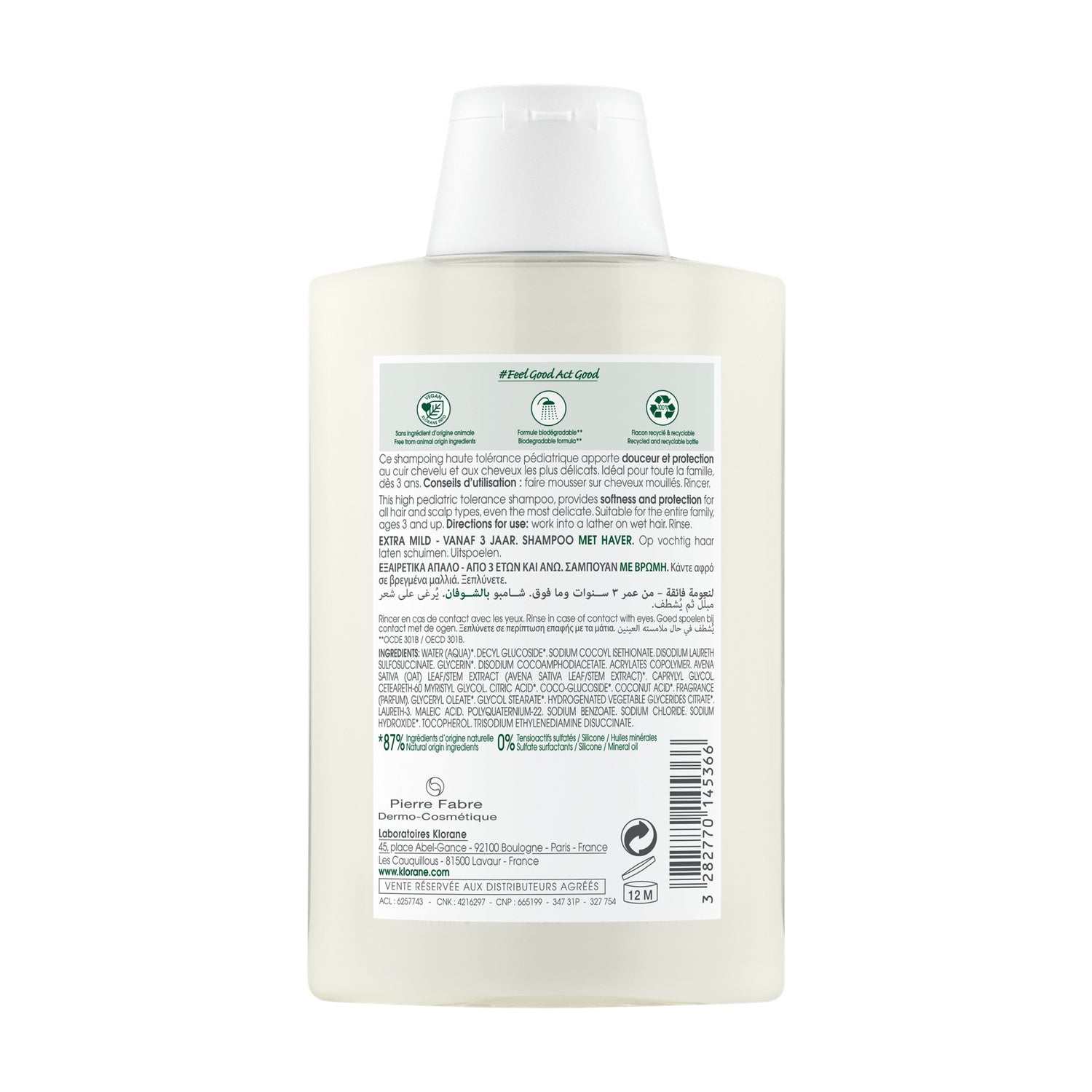 Shampoing Extra Doux Cheveux de Toute la Famille à l'Avoine Bio KLORANE 