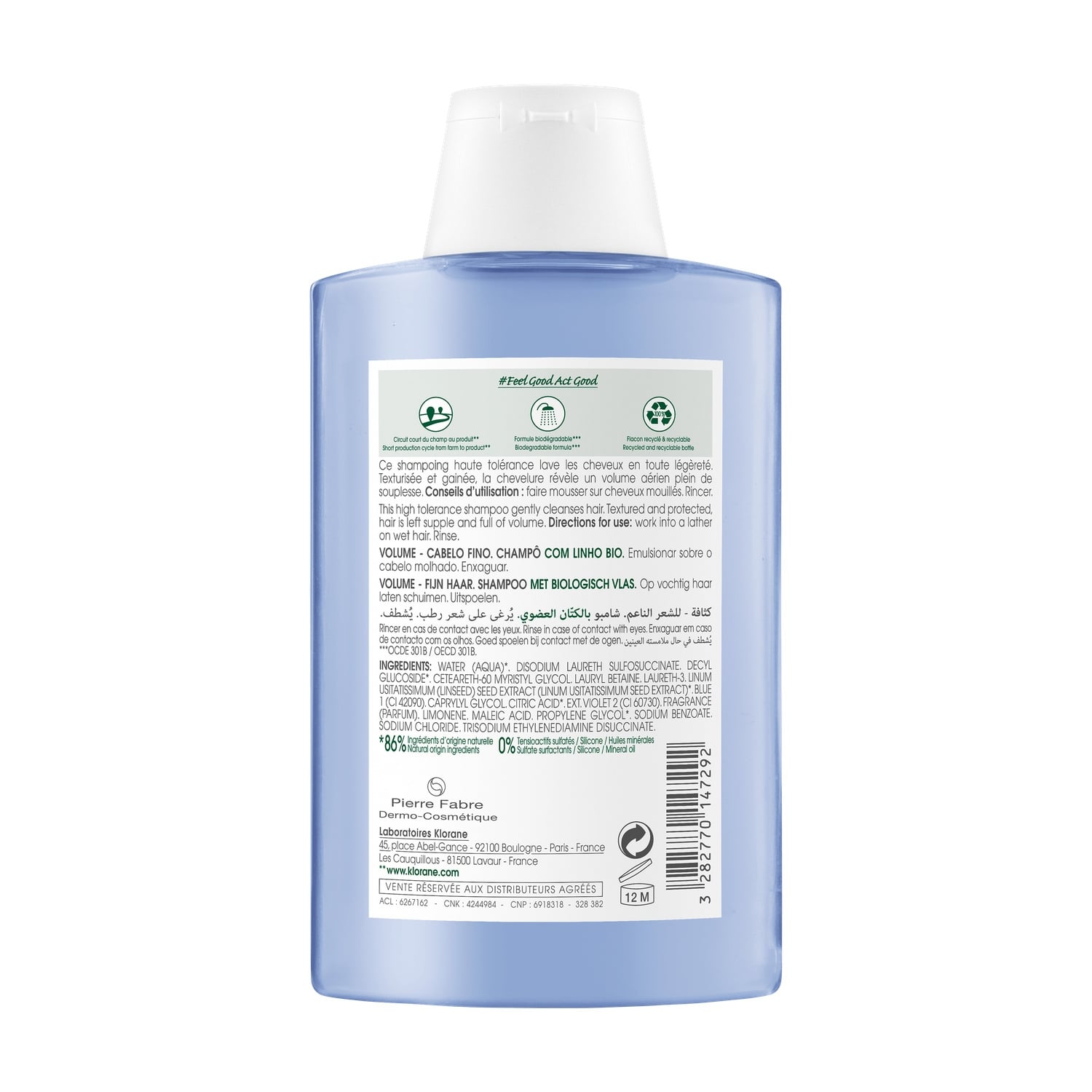 Shampoing Cheveux Fins et Sans Volume au Lin Bio KLORANE 