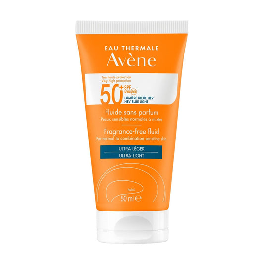 Crème Solaire Peau Sensible Normale à Mixte Très Haute Protection Spf 50+ Ultra Léger Sans Parfum EAU THERMALE AVENE le tube de 50mL