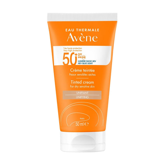 Crème Solaire Teintée Visage Peau Sensible Sèche Spf 50+ Hydratation 8h EAU THERMALE AVENE le tube de 50mL