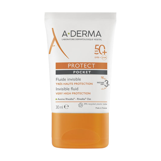 Crème Solaire Peaux Fragiles Mixtes et Grasses Très Haute Protection Spf 50+ Protect Pocket ADERMA le tube de 30mL