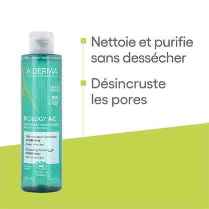 Gel moussant Visage Peau Grasse à Tendance Acnéique Nettoyant Purifiant Ac Bio A-DERMA 