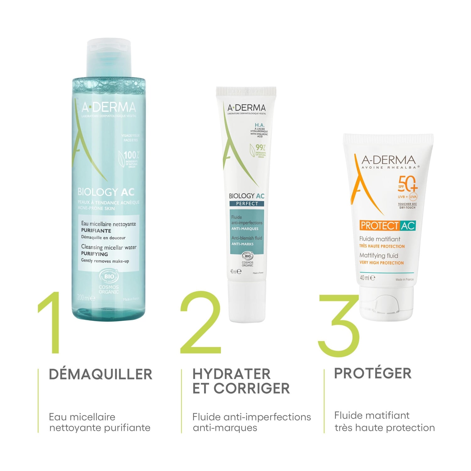 Eau micellaire Visage Yeux Peau Grasse à Imperfections Nettoyante Purifiante Biology A DERMA 