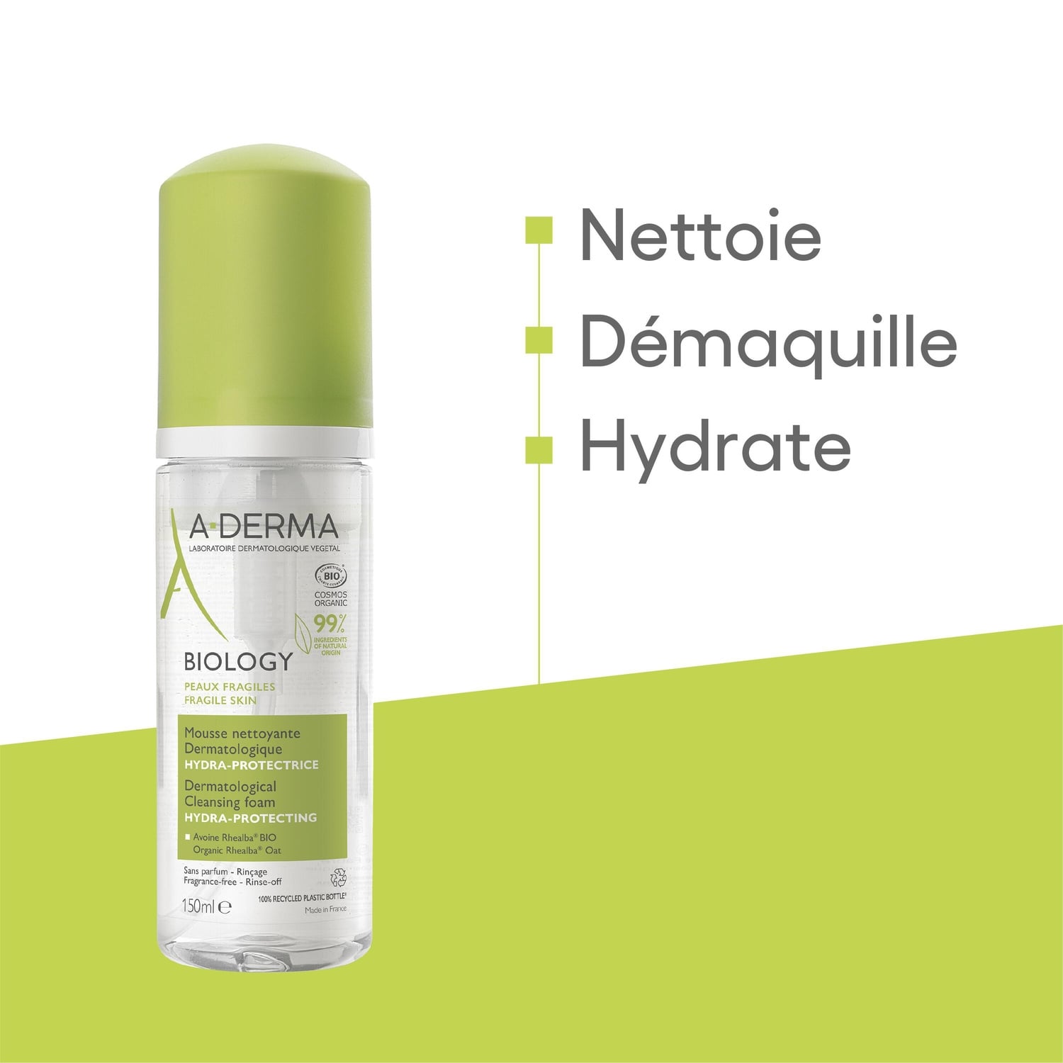 Mousse Visage Peau Fragile Démaquillante Hydra-Protectrice Biologie A-DERMA 