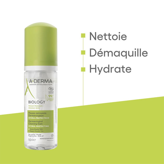 Mousse Visage Peau Fragile Démaquillante Hydra-Protectrice Biologie A-DERMA 