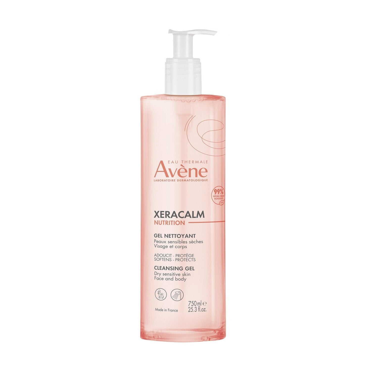 Gel Douche Visage et Corps Peaux Sensibles et Sèches Nutrition Xeracalm AVENE la pompe de 750mL