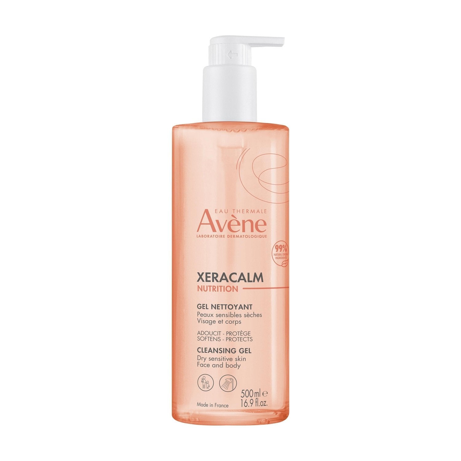 Gel Douche Visage et Corps Peaux Sensibles et Sèches Adoucit et Protège Nutrition Xeracalm AVENE la pompe de 500mL