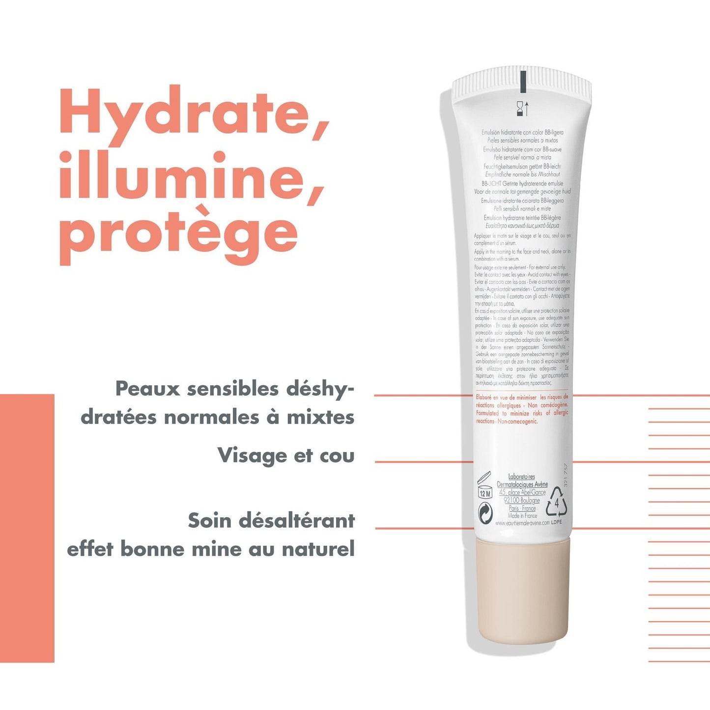 Crème Teintée Visage Femme Toutes Peaux Sensibles Légère Hydrance Bb Lumière Radiance Spf 30 EAU THERMALE AVENE
