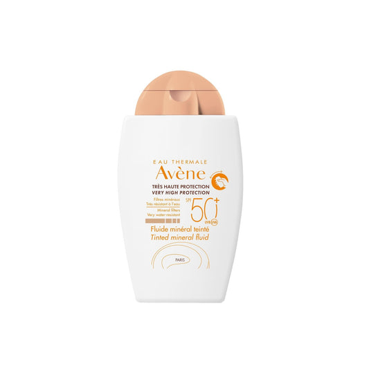 Crème Solaire Fluide Minéral Teinté Beige Peau Intolérante Spf 50+ Très Résistant à l'Eau EAU THERMALE AVENE le flacon de 40mL