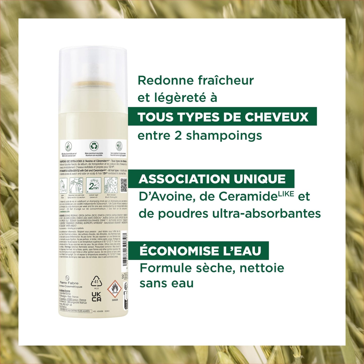 Shampoing Sec Extra Doux Avoine et Céramide Like KLORANE