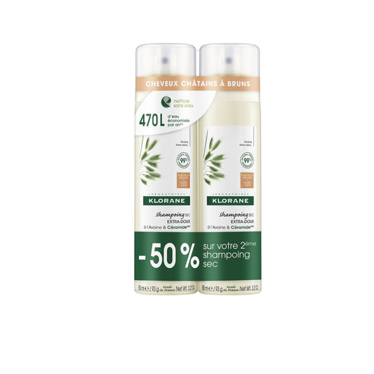 Shampoing Sec Cheveux Châtains à Bruns Avoine et Céramide KLORANE le lot de 2 sprays de 150mL