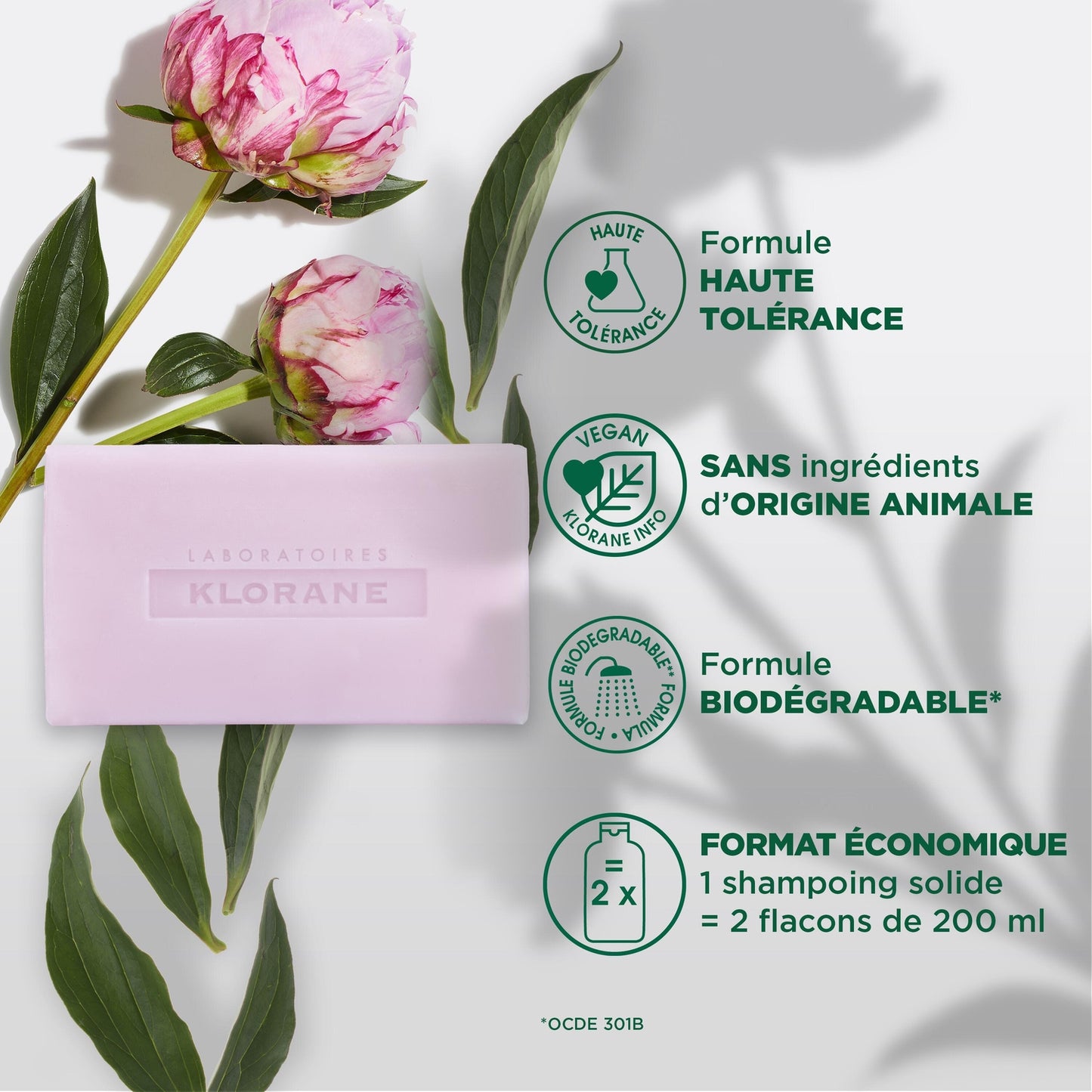 Shampoing Solide Cuir Chevelu Sensible Apaisant et Relaxant à la Pivoine Bio KLORANE 