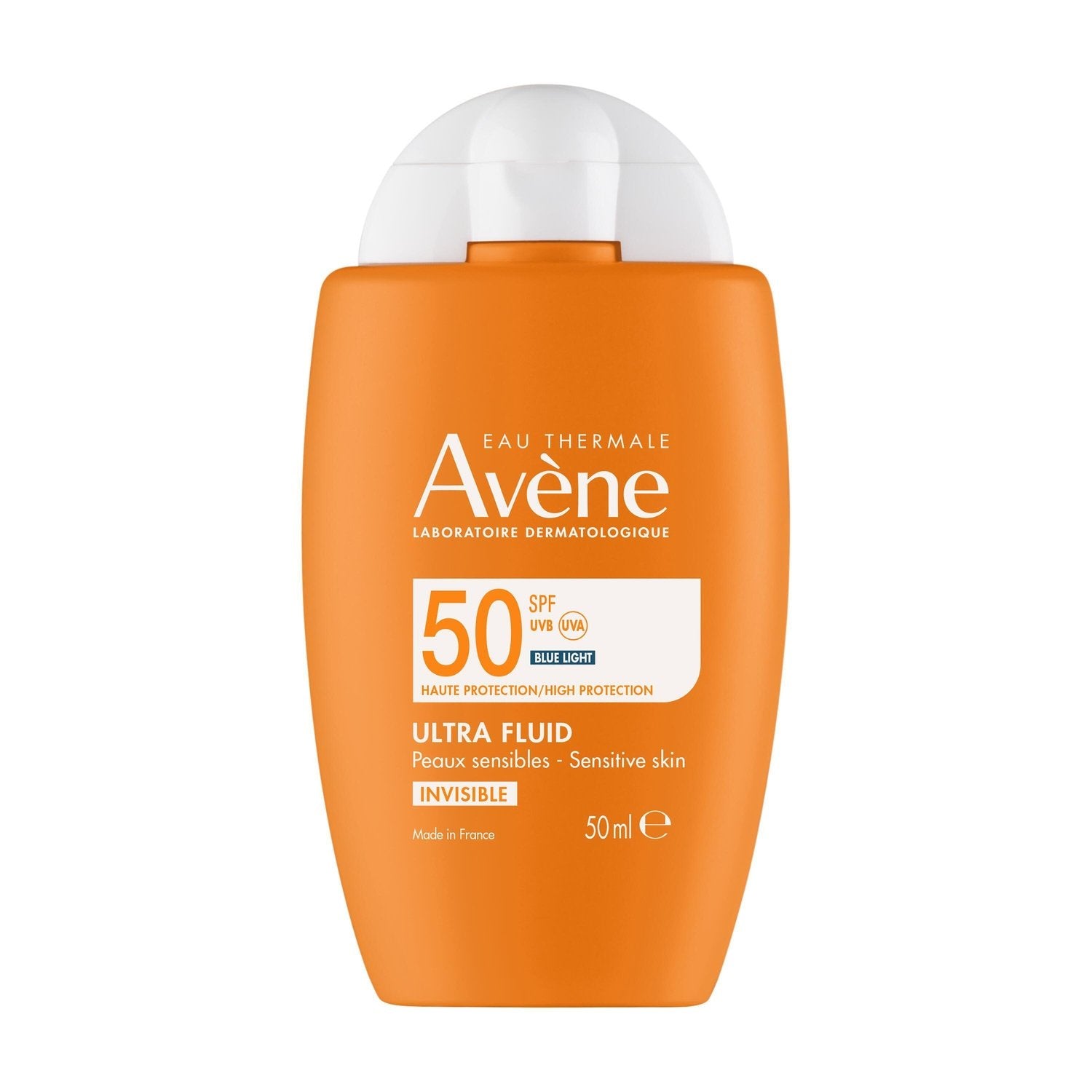 Crème Solaire Visage Peau Sensible Très Haute Protection Spf 50+ Ultra Fluide Invisible EAU THERMALE AVENE le flacon de 50mL