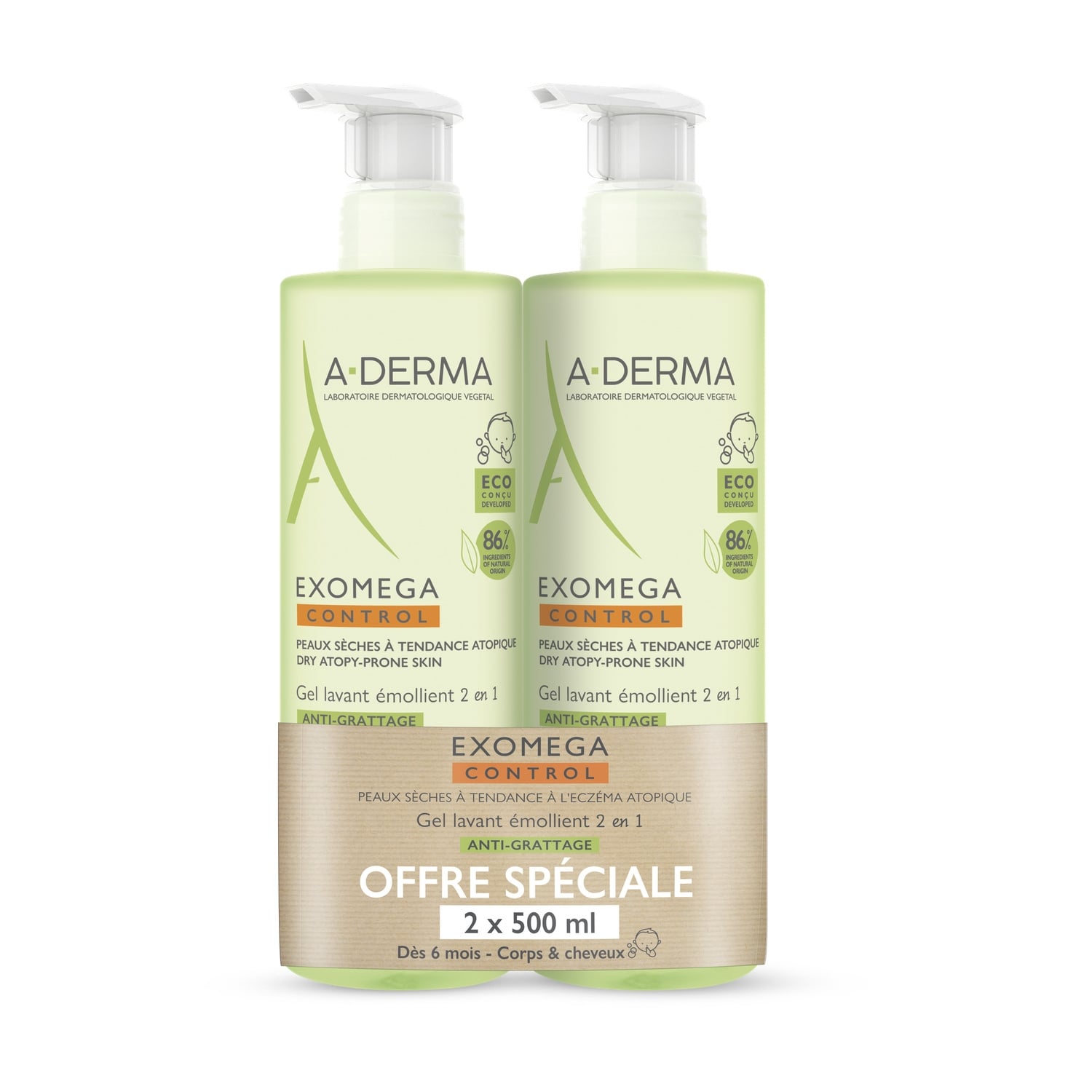 Gel douche Enfant Corps et Cheveux Peaux Sèches à Tendance Eczéma Atopique Emollient Exomega Control A-DERMA 