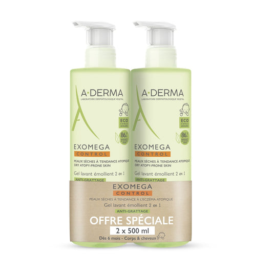 Gel douche Enfant Corps et Cheveux Peaux Sèches à Tendance Eczéma Atopique Emollient Exomega Control A-DERMA 