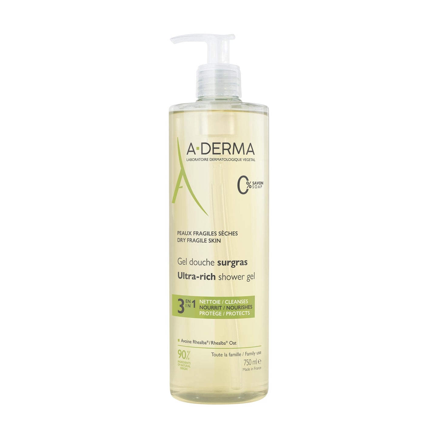 Gel douche Peaux Fragiles et Sèches Surgras Visage et Corps A-DERMA 