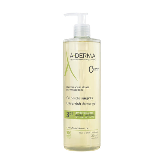 Gel douche Peaux Fragiles et Sèches Surgras Visage et Corps A-DERMA 