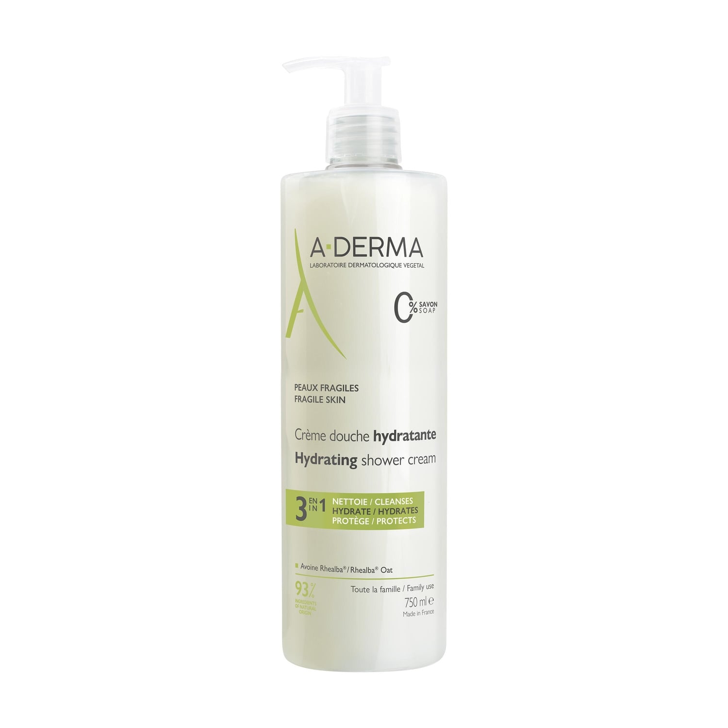 Crème de douche Hydratante Visage Corps Cheveux 3 en 1 A-DERMA 