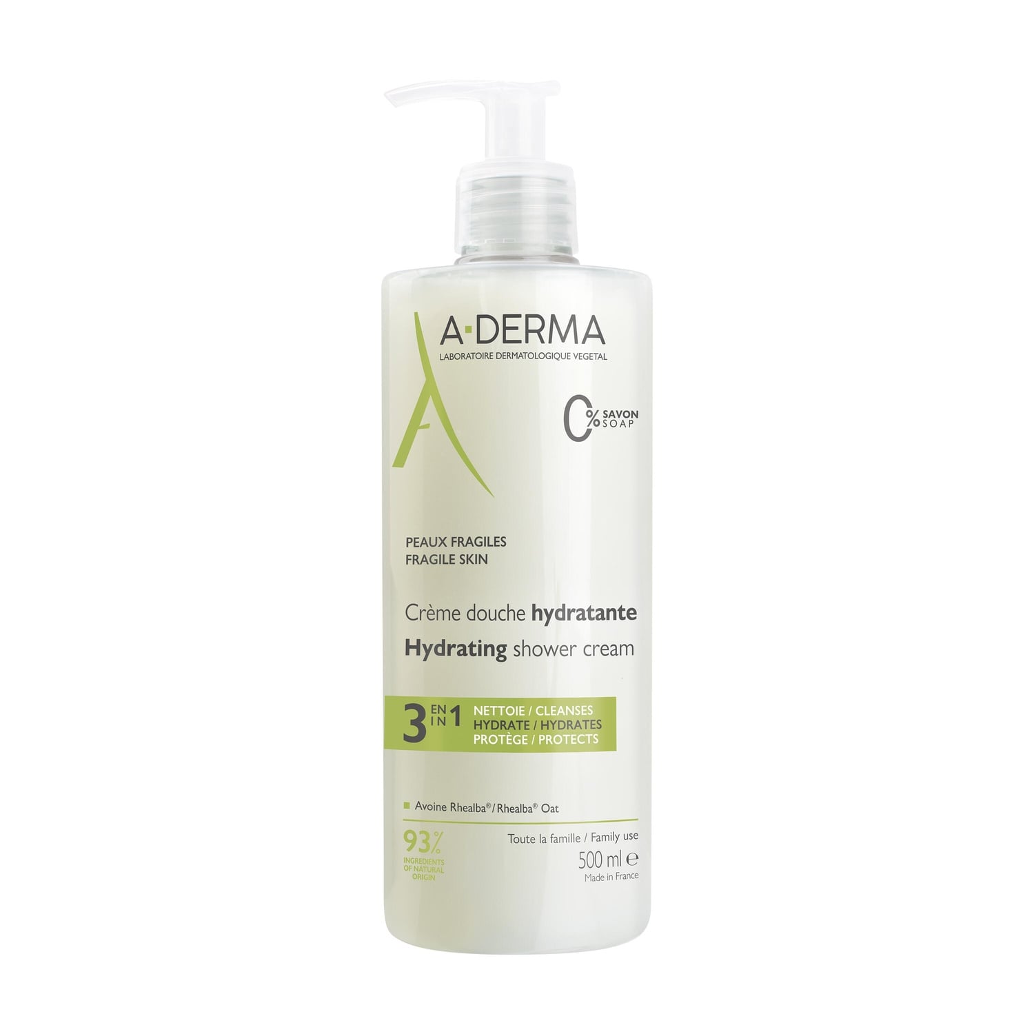 Crème de douche Visage Corps Cheveux Peaux Fragiles Hydratante 3 en 1 A-DERMA 