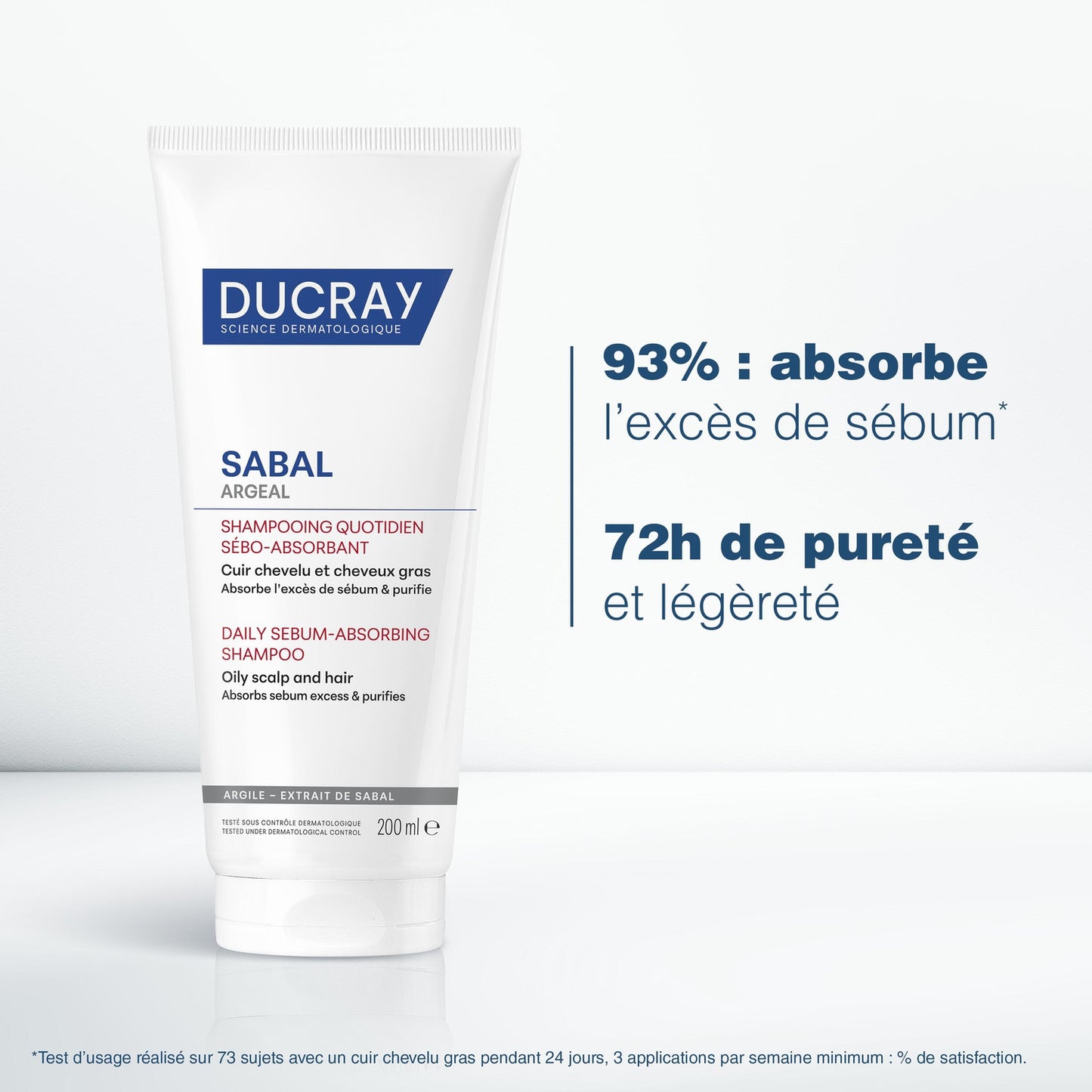 Shampoing Usage Quotidien Cheveux Gras Sébo-Absorbant Purifiant Argile Sabal Argeal DUCRAY 