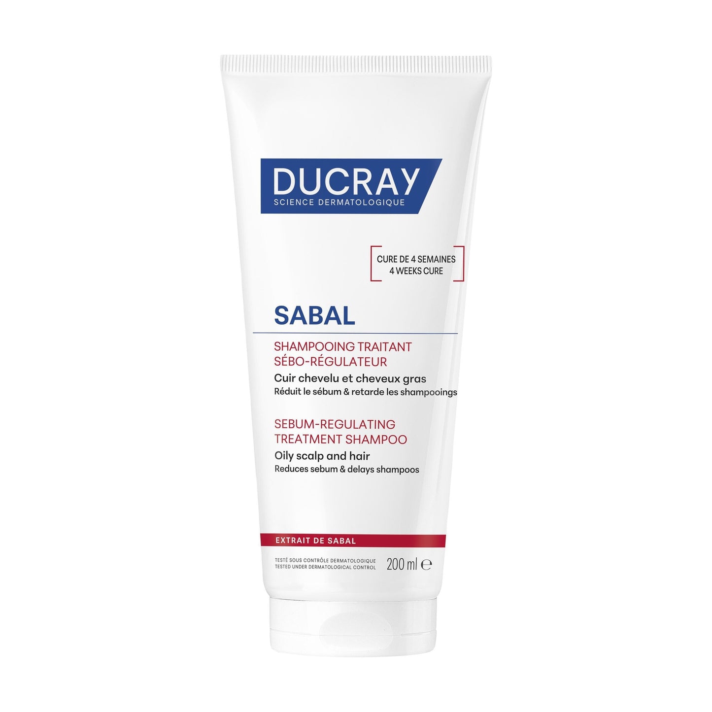Shampoing Traîtant Sébo-Régulateur Cheveux Gras Extrait de Sabal Cure de 4 Semaines DUCRAY 