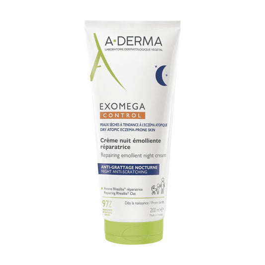 Crème de Nuit Visage Peau Sèche à Tendance Atopique Anti-Grattage Réparatrice Exomega Control A-DERMA le tube de 200mL