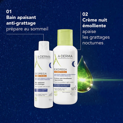 A-DERMA Exomega Control Anti-Itch Repairing Night Cream for Dry Skin with Atopic Prone Skin