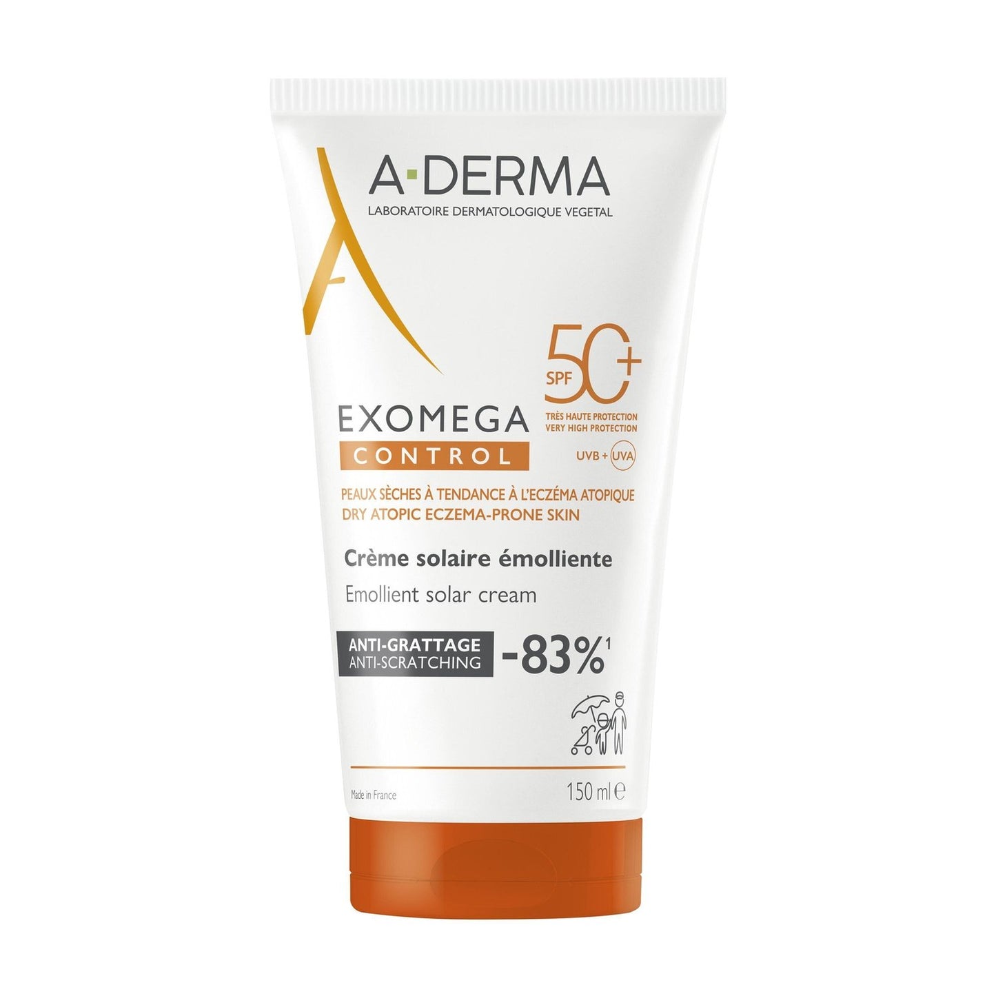 Crème Solaire Émolliente Spf 50+ Antiggrattage A-DERMA le tube de 150mL