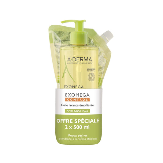 Huile de Douche Corps Peaux Fragiles Sèches à Tendance Eczéma Atopique Emolliente Anti-Grattage A-DERMA le lot de 2 flacons